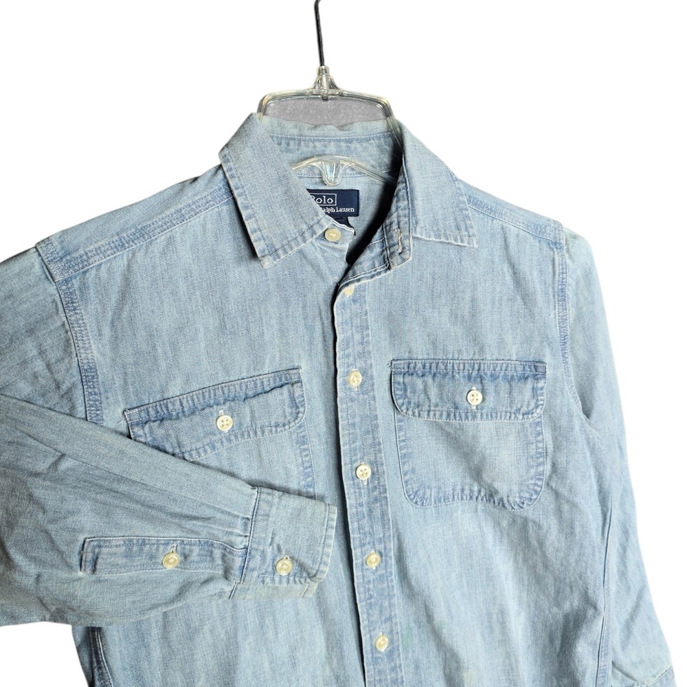 Vintage Polo Ralph Lauren Shirt Boys Small 8 Denim Blue Jean Button Down Pockets